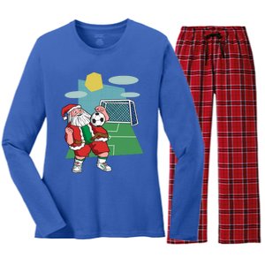 Christmas Soccer Ball Santa Hat Funny Sport Xmas Boys Gift Women's Long Sleeve Flannel Pajama Set 