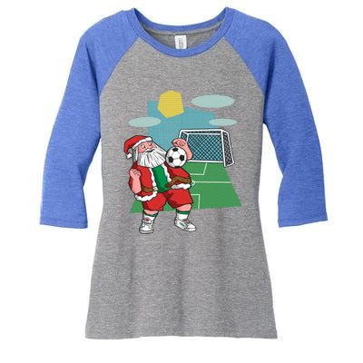 Christmas Soccer Ball Santa Hat Funny Sport Xmas Boys Gift Women's Tri-Blend 3/4-Sleeve Raglan Shirt