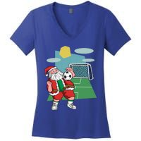 Christmas Soccer Ball Santa Hat Funny Sport Xmas Boys Gift Women's V-Neck T-Shirt