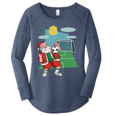 Christmas Soccer Ball Santa Hat Funny Sport Xmas Boys Gift Women's Perfect Tri Tunic Long Sleeve Shirt