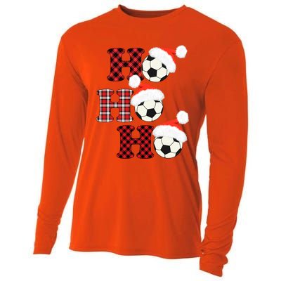 Christmas Soccer Ball Santa Head Red Plaid Xmas Soccer Gift Cooling Performance Long Sleeve Crew