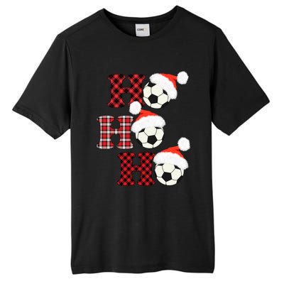 Christmas Soccer Ball Santa Head Red Plaid Xmas Soccer Gift Tall Fusion ChromaSoft Performance T-Shirt