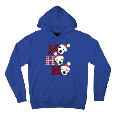 Christmas Soccer Ball Santa Head Red Plaid Xmas Soccer Gift Hoodie