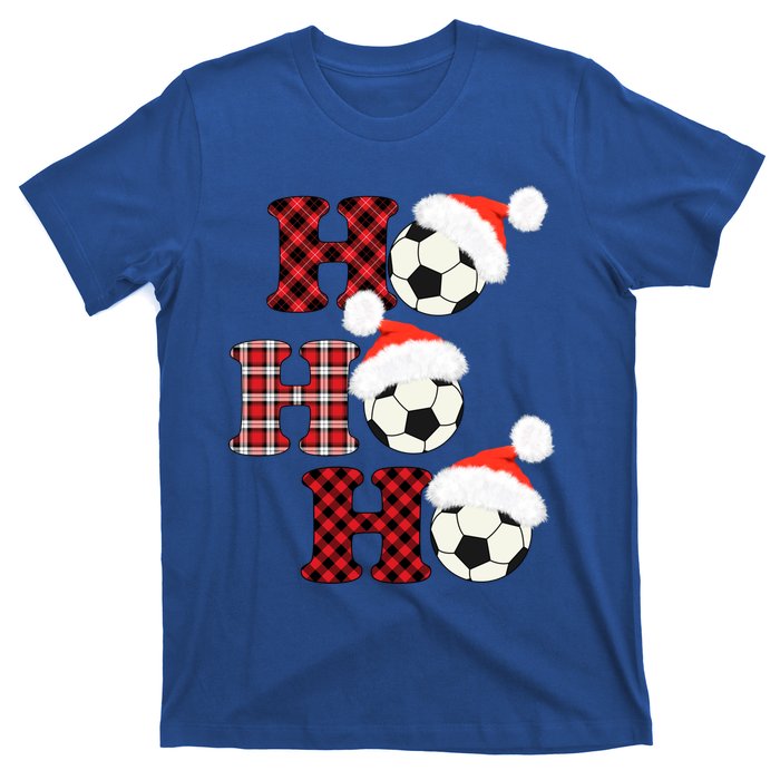 Christmas Soccer Ball Santa Head Red Plaid Xmas Soccer Gift T-Shirt