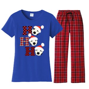 Christmas Soccer Ball Santa Head Red Plaid Xmas Soccer Gift Women's Flannel Pajama Set