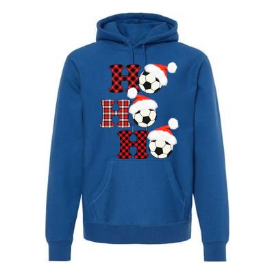 Christmas Soccer Ball Santa Head Red Plaid Xmas Soccer Gift Premium Hoodie