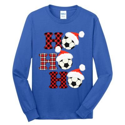 Christmas Soccer Ball Santa Head Red Plaid Xmas Soccer Gift Tall Long Sleeve T-Shirt