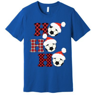 Christmas Soccer Ball Santa Head Red Plaid Xmas Soccer Gift Premium T-Shirt