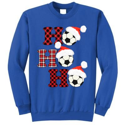 Christmas Soccer Ball Santa Head Red Plaid Xmas Soccer Gift Tall Sweatshirt