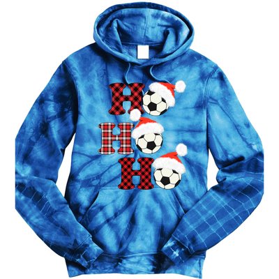 Christmas Soccer Ball Santa Head Red Plaid Xmas Soccer Gift Tie Dye Hoodie