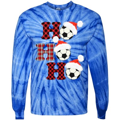 Christmas Soccer Ball Santa Head Red Plaid Xmas Soccer Gift Tie-Dye Long Sleeve Shirt