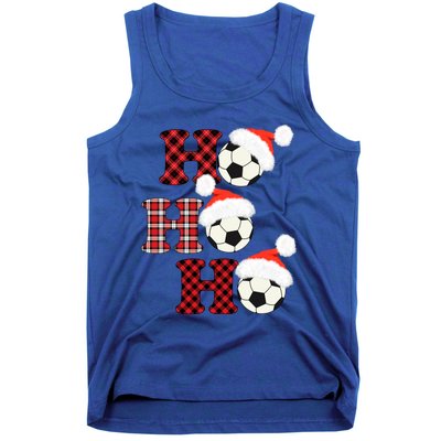 Christmas Soccer Ball Santa Head Red Plaid Xmas Soccer Gift Tank Top