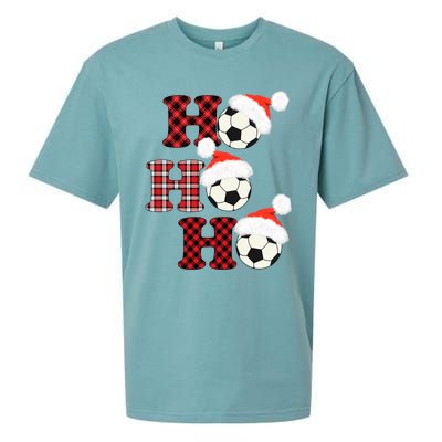 Christmas Soccer Ball Santa Head Red Plaid Xmas Soccer Gift Sueded Cloud Jersey T-Shirt