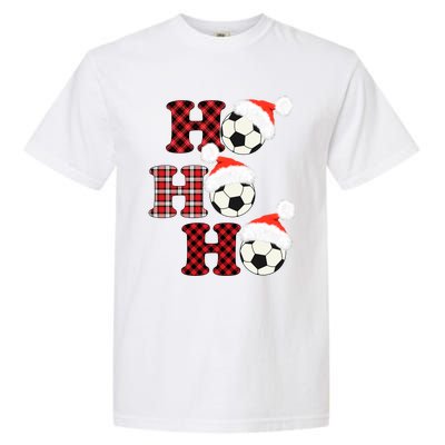 Christmas Soccer Ball Santa Head Red Plaid Xmas Soccer Gift Garment-Dyed Heavyweight T-Shirt