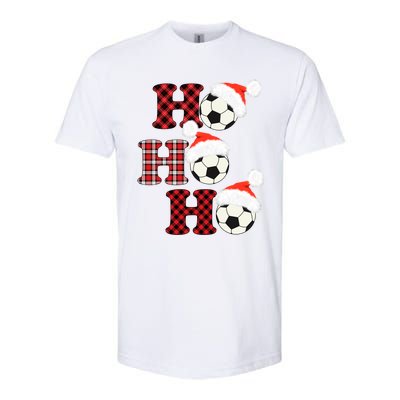 Christmas Soccer Ball Santa Head Red Plaid Xmas Soccer Gift Softstyle® CVC T-Shirt