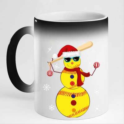 Christmas Softball Bat Snow Santa Snowflake Cool Gift 11oz Black Color Changing Mug