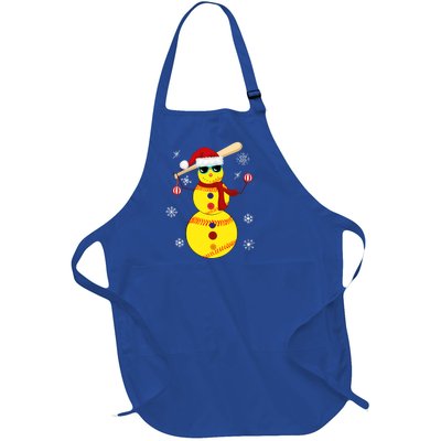 Christmas Softball Bat Snow Santa Snowflake Cool Gift Full-Length Apron With Pockets