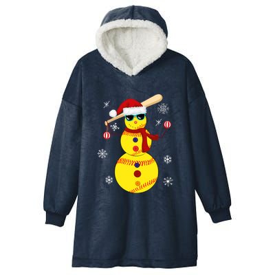 Christmas Softball Bat Snow Santa Snowflake Cool Gift Hooded Wearable Blanket