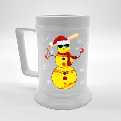 Christmas Softball Bat Snow Santa Snowflake Cool Gift Beer Stein