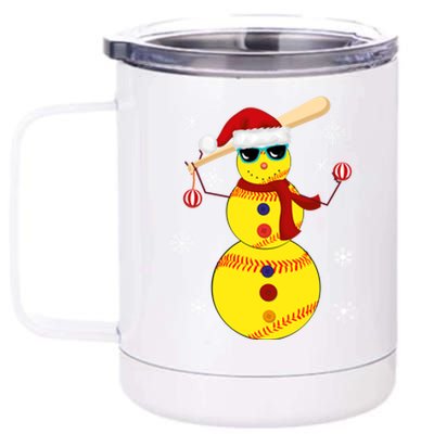 Christmas Softball Bat Snow Santa Snowflake Cool Gift 12 oz Stainless Steel Tumbler Cup