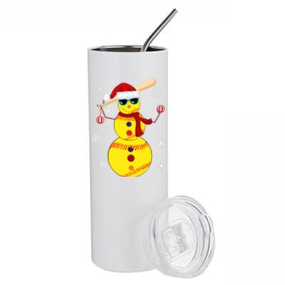 Christmas Softball Bat Snow Santa Snowflake Cool Gift Stainless Steel Tumbler