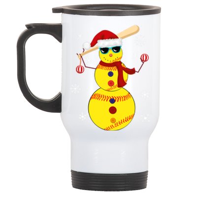 Christmas Softball Bat Snow Santa Snowflake Cool Gift Stainless Steel Travel Mug