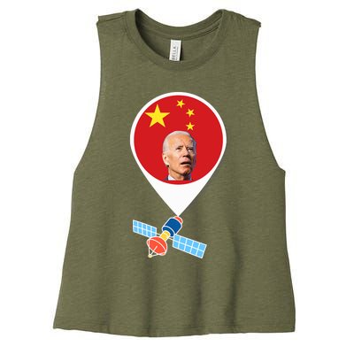 Chinese Spy Balloon Funny Surveillance Joe Biden China Flag Women's Racerback Cropped Tank