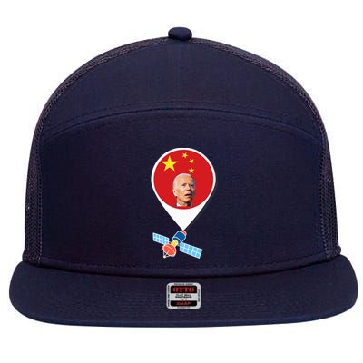 Chinese Spy Balloon Funny Surveillance Joe Biden China Flag 7 Panel Mesh Trucker Snapback Hat