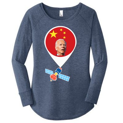 Chinese Spy Balloon Funny Surveillance Joe Biden China Flag Women's Perfect Tri Tunic Long Sleeve Shirt