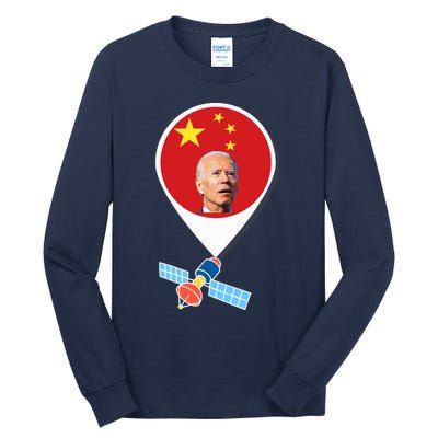 Chinese Spy Balloon Funny Surveillance Joe Biden China Flag Tall Long Sleeve T-Shirt