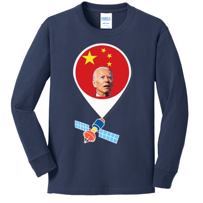 Chinese Spy Balloon Funny Surveillance Joe Biden China Flag Kids Long Sleeve Shirt