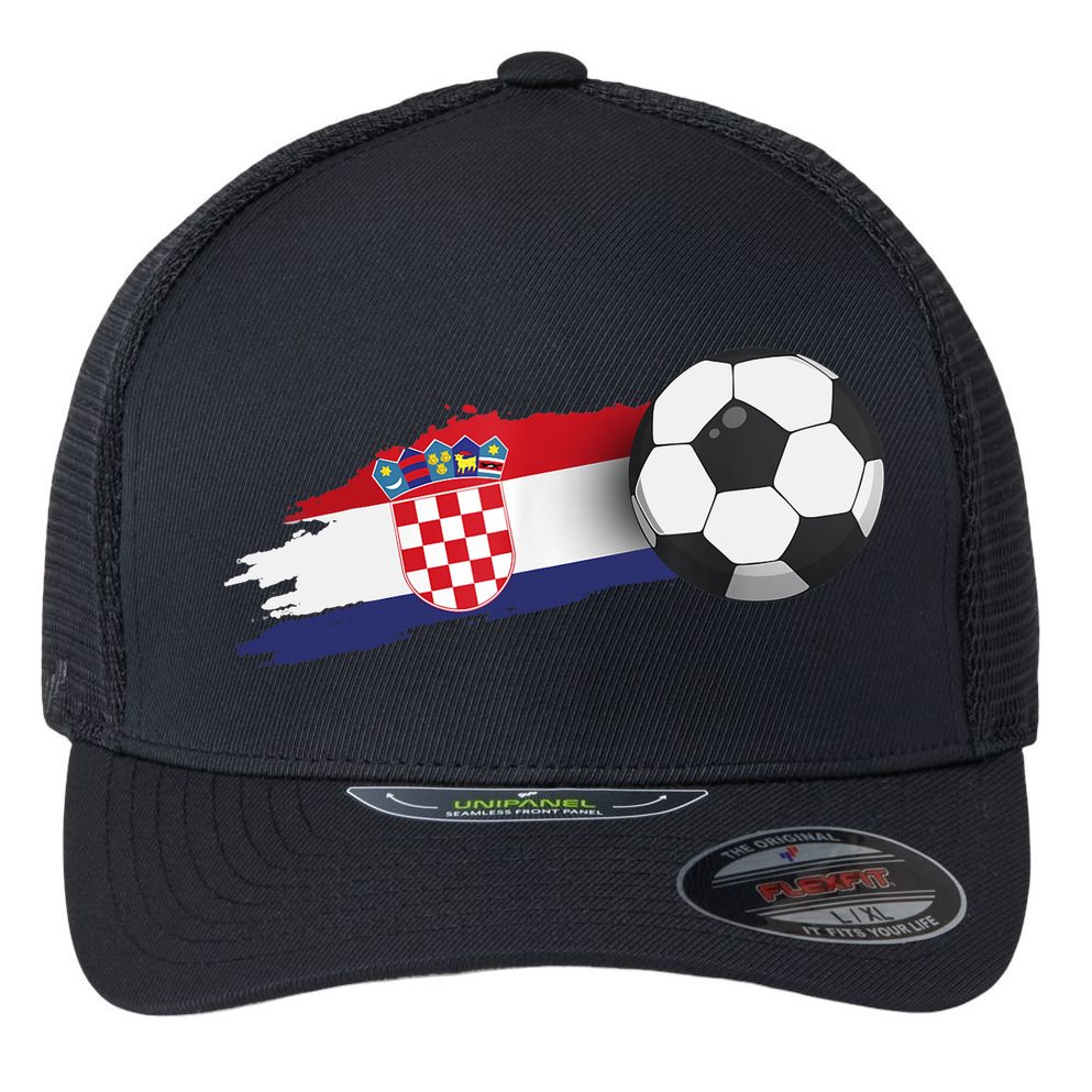 Croatia Soccer Ball Flexfit Unipanel Trucker Cap