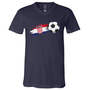 Croatia Soccer Ball V-Neck T-Shirt