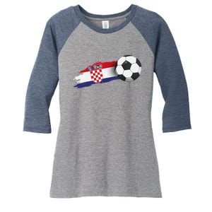 Croatia Soccer Ball Women's Tri-Blend 3/4-Sleeve Raglan Shirt