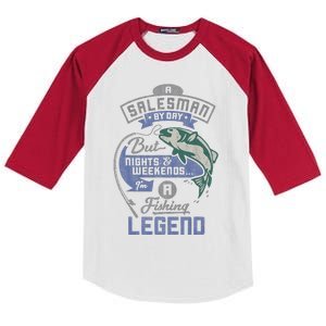 Cute Salesman By Day Weekends Fishing Legend Birthday Gift Kids Colorblock Raglan Jersey