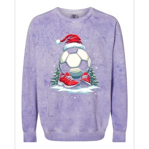 Christmas Soccer Ball Santa Hat Funny Soccer Player Xmas Gift Colorblast Crewneck Sweatshirt