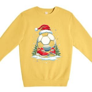 Christmas Soccer Ball Santa Hat Funny Soccer Player Xmas Gift Premium Crewneck Sweatshirt