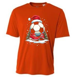 Christmas Soccer Ball Santa Hat Funny Soccer Player Xmas Gift Cooling Performance Crew T-Shirt