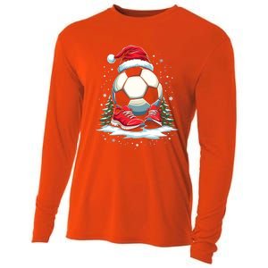 Christmas Soccer Ball Santa Hat Funny Soccer Player Xmas Gift Cooling Performance Long Sleeve Crew