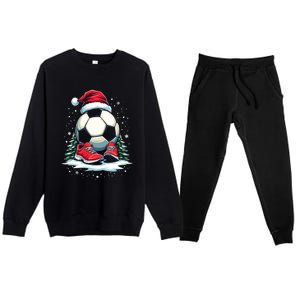 Christmas Soccer Ball Santa Hat Funny Soccer Player Xmas Gift Premium Crewneck Sweatsuit Set