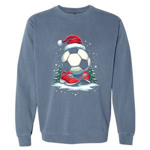 Christmas Soccer Ball Santa Hat Funny Soccer Player Xmas Gift Garment-Dyed Sweatshirt