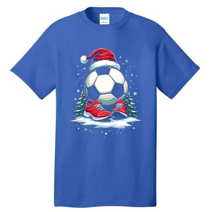 Christmas Soccer Ball Santa Hat Funny Soccer Player Xmas Gift Tall T-Shirt