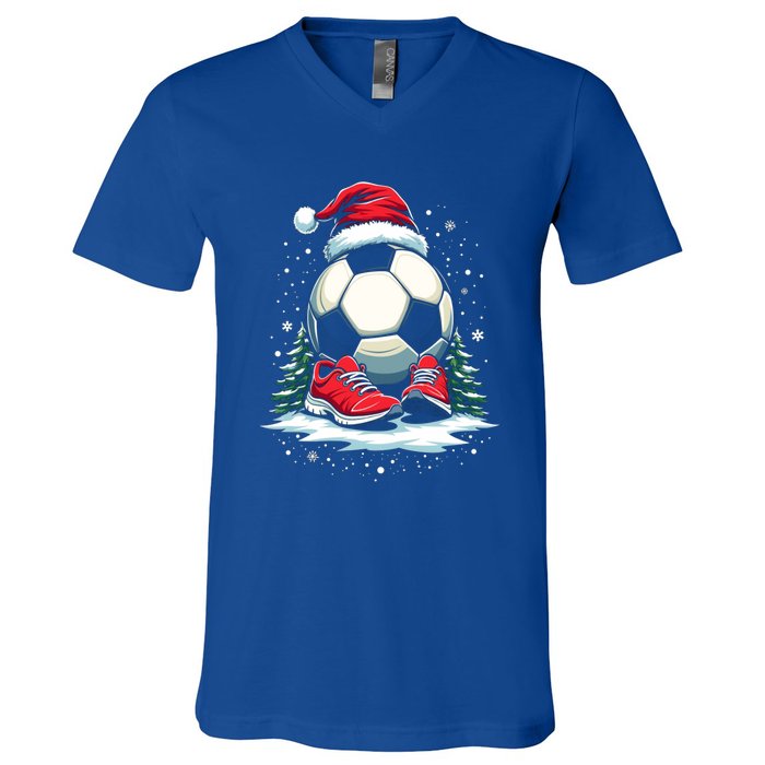 Christmas Soccer Ball Santa Hat Funny Soccer Player Xmas Gift V-Neck T-Shirt