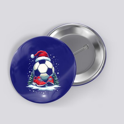 Christmas Soccer Ball Santa Hat Funny Soccer Player Xmas Gift Button
