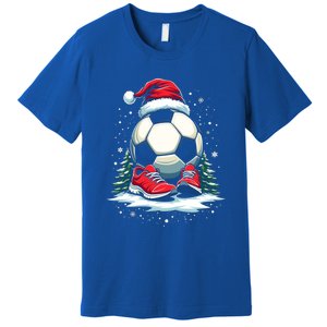 Christmas Soccer Ball Santa Hat Funny Soccer Player Xmas Gift Premium T-Shirt