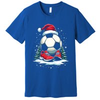 Christmas Soccer Ball Santa Hat Funny Soccer Player Xmas Gift Premium T-Shirt