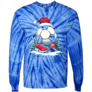 Christmas Soccer Ball Santa Hat Funny Soccer Player Xmas Gift Tie-Dye Long Sleeve Shirt