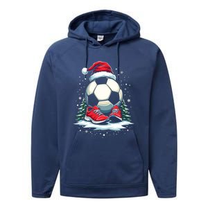 Christmas Soccer Ball Santa Hat Funny Soccer Player Xmas Gift Performance Fleece Hoodie