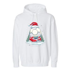 Christmas Soccer Ball Santa Hat Funny Soccer Player Xmas Gift Garment-Dyed Fleece Hoodie