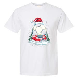 Christmas Soccer Ball Santa Hat Funny Soccer Player Xmas Gift Garment-Dyed Heavyweight T-Shirt